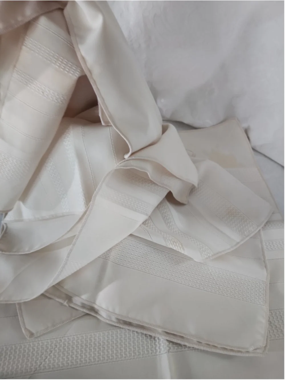 Ivory Fabric Napkins Lines with Textured Design 17 x 17 Set of 7